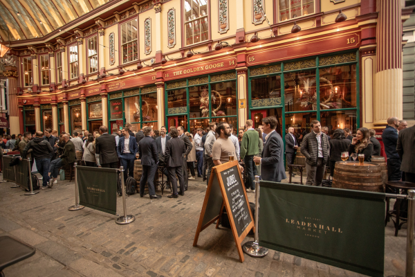 people outside the golden goose pub in leadenhall market london