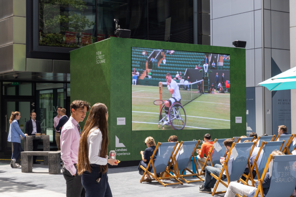 wimbeldon screening in new street square in the city of london