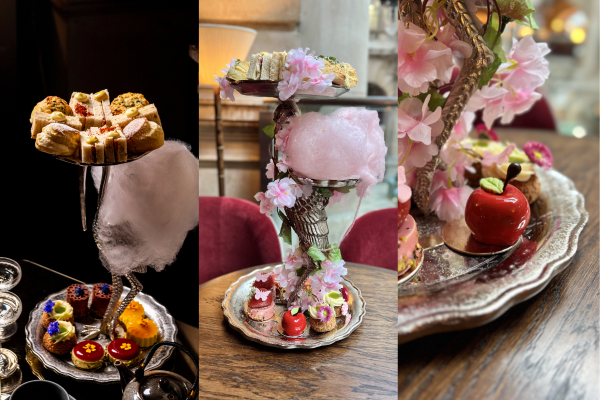 three side-by-side images showcasing afternoon tea at Engel