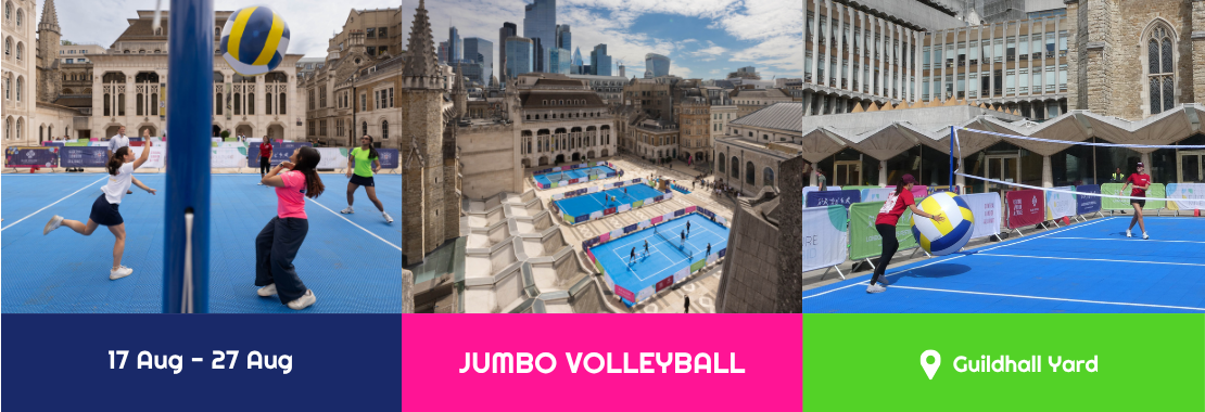 jumbo volleyball banner for activation in guildhall yard running from 17 - 27 august